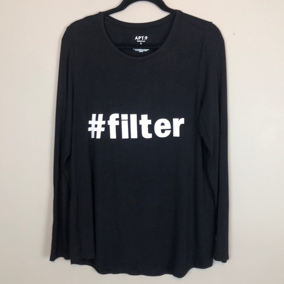Apt. 9 Soft Black Long Sleeve Hashtag #Filter Top Size Large - Picture 2 of 6
